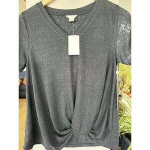 NWT Caslon Womens Lightweight Charcoal Slub Grey Top Sz Sm Casual Sheer Staple